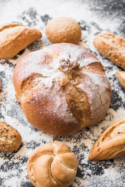 Bakery on table with flour 