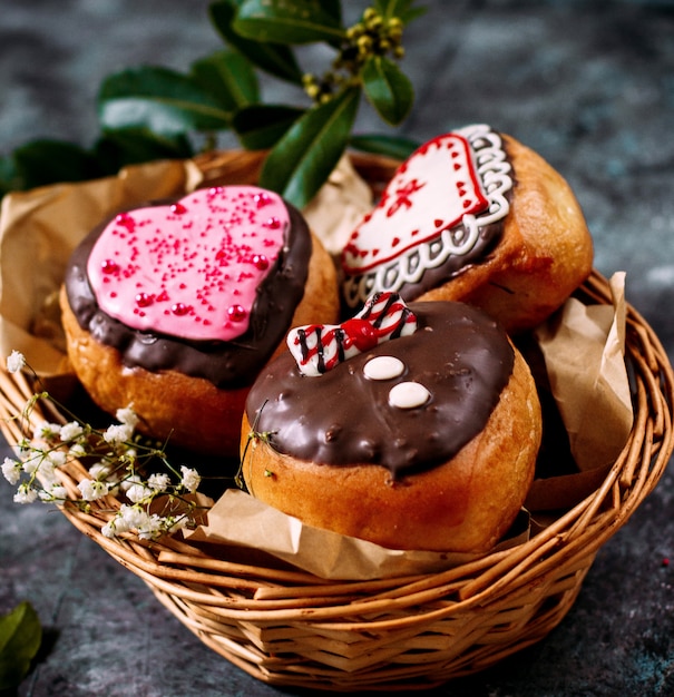 Bakery topped with chocolate and cream