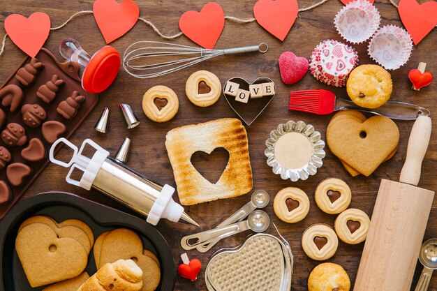 Bakeware and pastry around toast