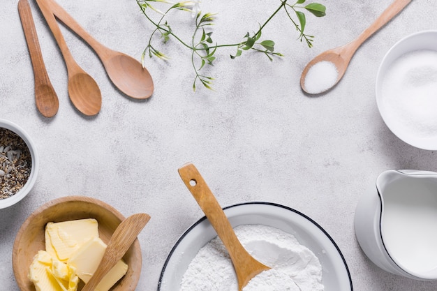 Baking bread ingredients with dairy products and seeds