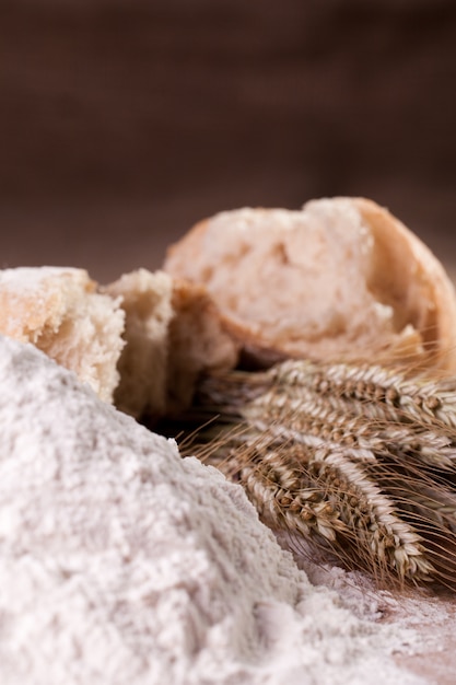 Baking ingredients on wooden table