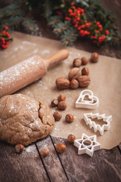 Baking sweet Christmas cookies with peanuts