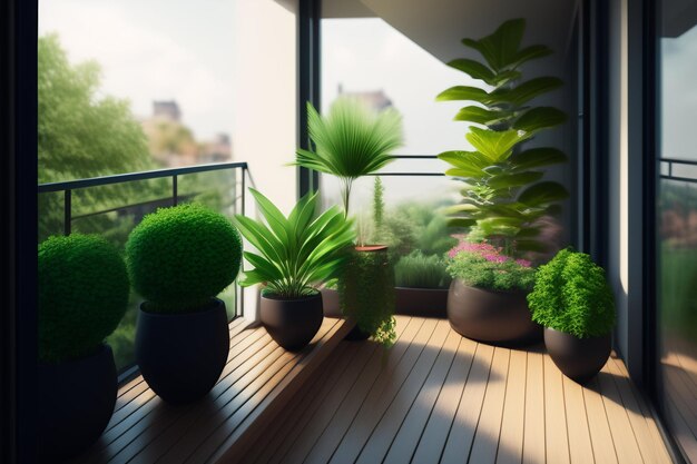 A balcony with plants on it