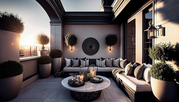 Balcony witu elegant furniture decoration generative AI