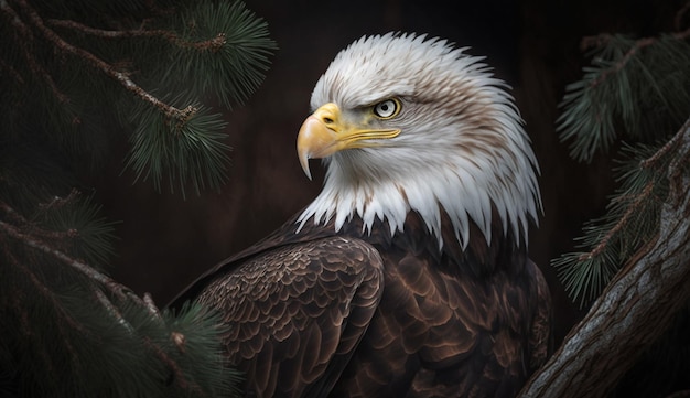 Bald eagle perched on branch staring proudly generative AI