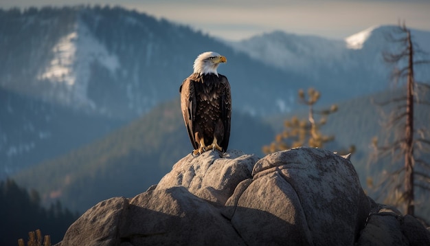 Free photo bald eagle perching on mountain peak majestically generated by ai