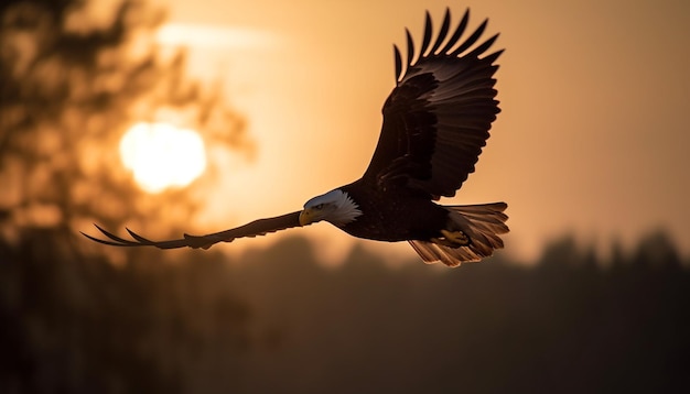 Aquila calva che si libra maestosamente al tramonto generata dall'intelligenza artificiale