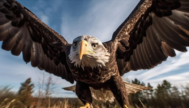 Free photo a bald eagle with its wings spread wide open