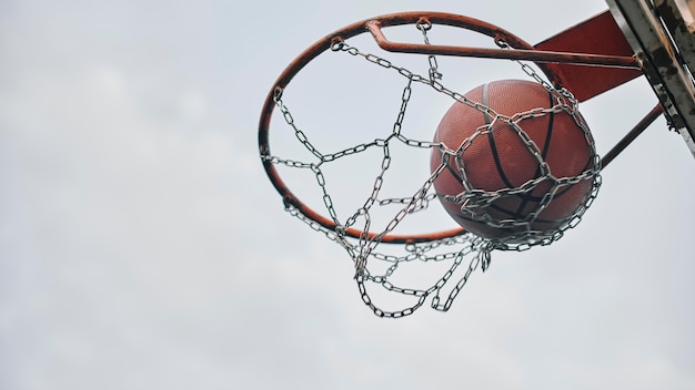 Ball in basket close-up