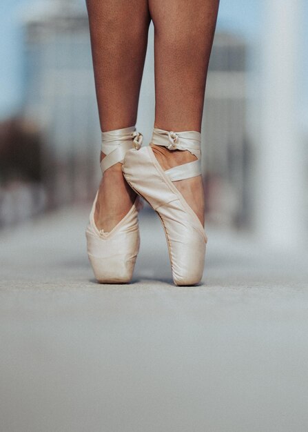 Ballerina dancing in pointe shoes