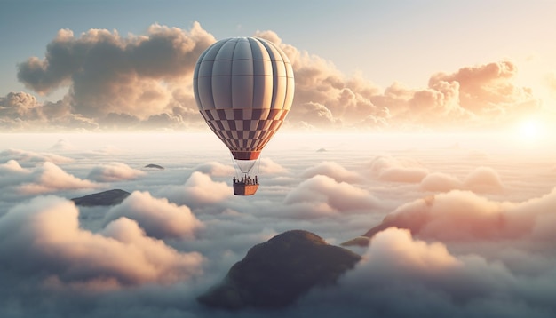 Воздушный шар парит над свободой, найденной в красоте природы, созданной искусственным интеллектом