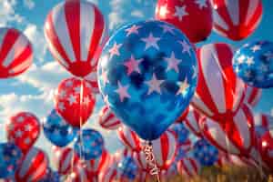 Бесплатное фото Баллоны с американским флагом для нас национальный день празднования лояльности
