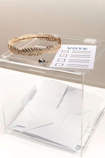 Ballot-paper and transparent box with envelopes