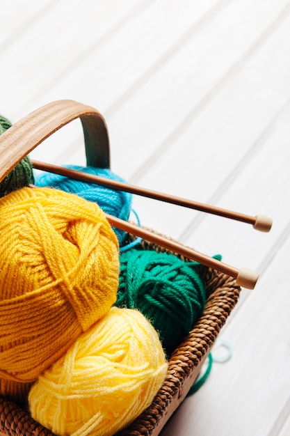 Free photo balls of wool in basket