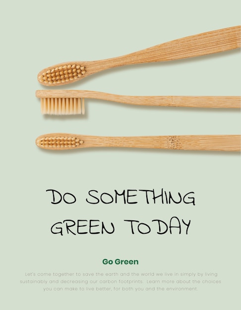 Бесплатное фото Бамбуковые зубные щетки плакат натуральный биоразлагаемый продукт