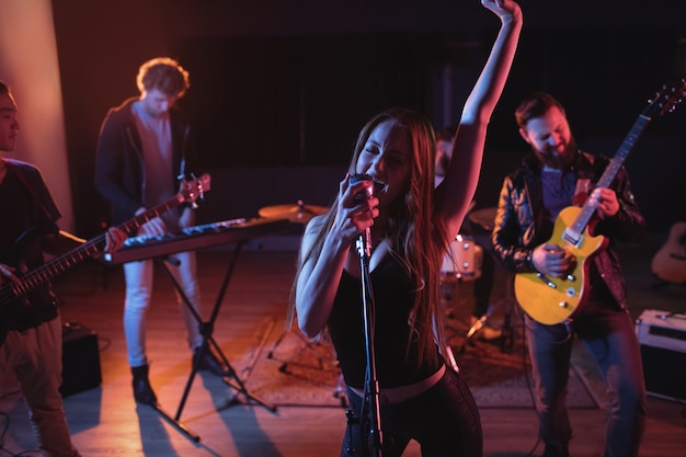 Band performing in studio