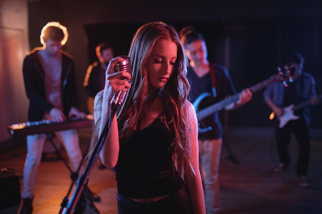 Band performing in studio