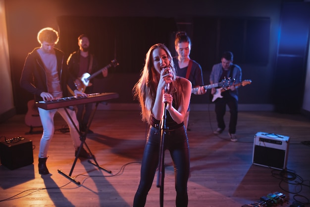 Band performing in studio