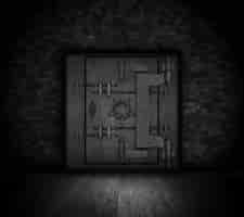 Free photo bank vault door in a dark interior