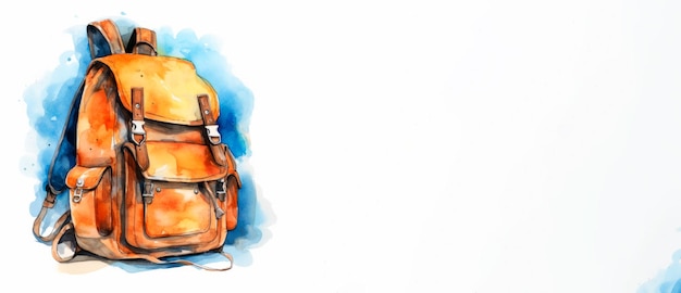 Banner blank of vintage watercolour backpack illustration for Back to School