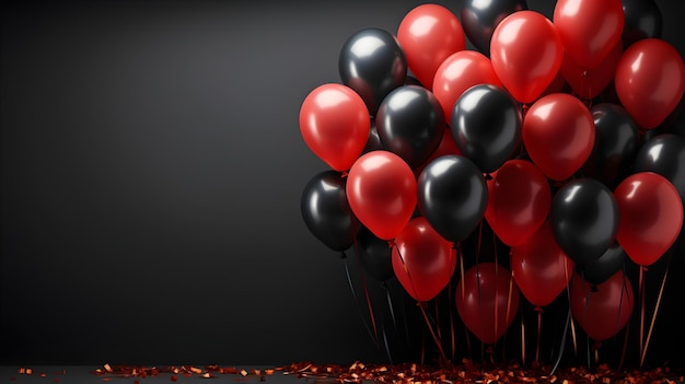 Free photo banner of bunch of black and red balloons on black space for text