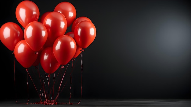 Free photo banner design of a bunch of red balloons on black background