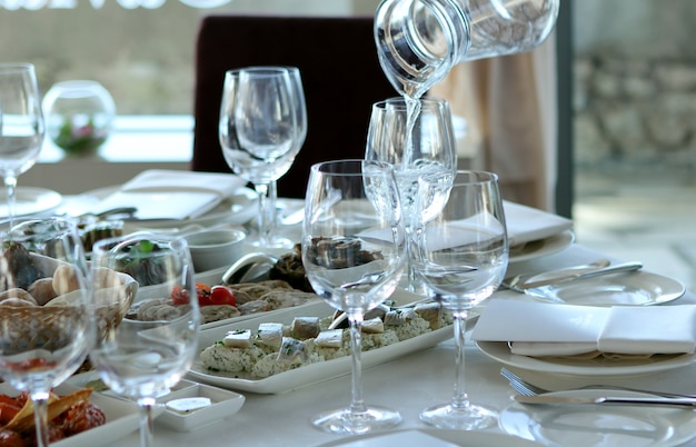 Banquet table in restaurant