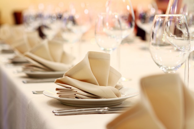 Banquet table with restaurant serving