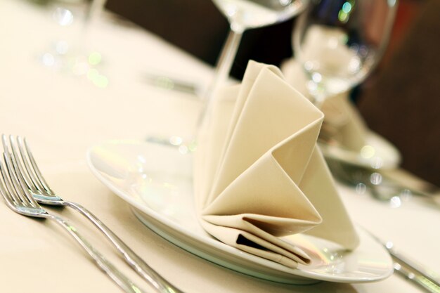 Banquet table with restaurant serving