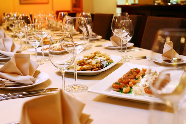 Banquet table with snacks