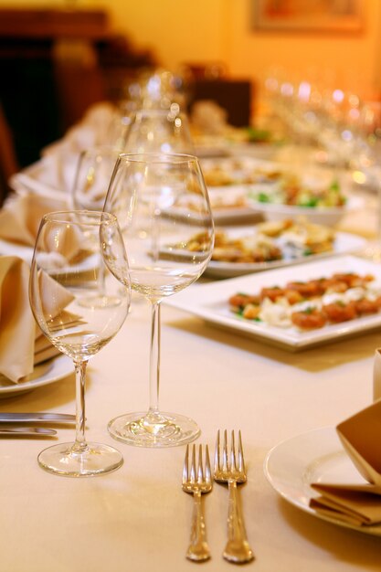 Banquet table with snacks