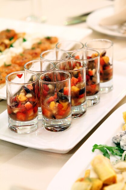 Banquet table with snacks