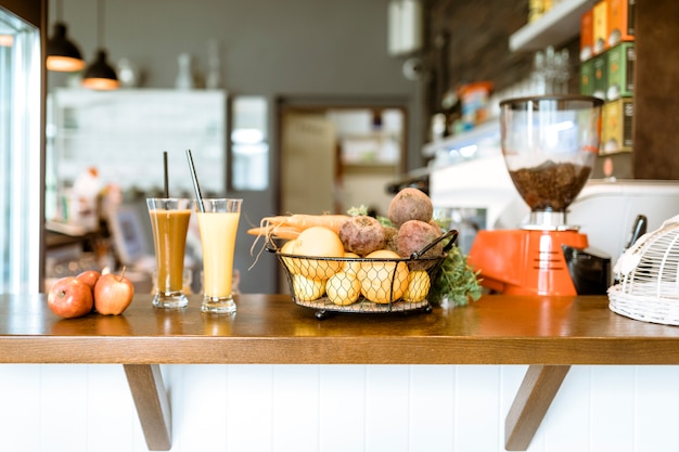 Bar still life with fruits and drinks