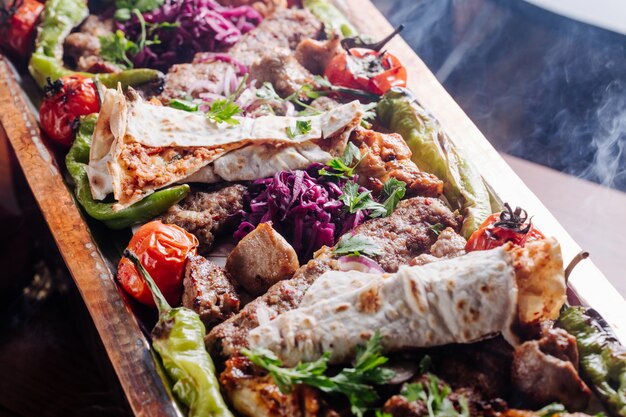 Barbecue and grilled food assortment.