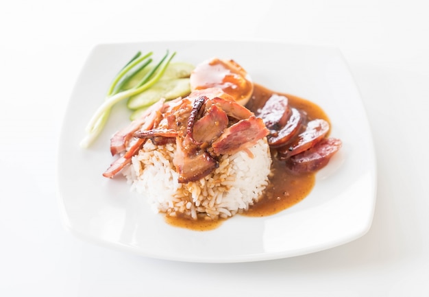 Barbecued red pork in sauce with rice