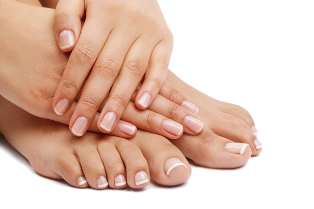 Bare feet and hands. Pedicure and manicure concept
