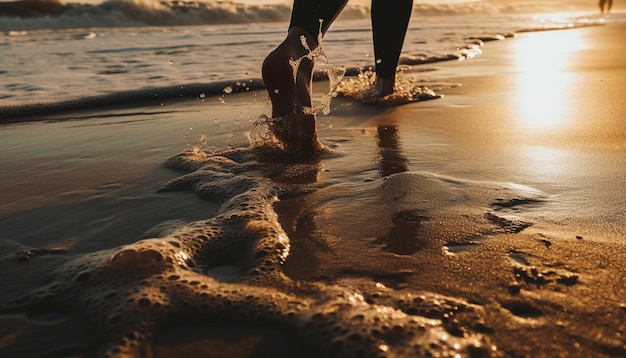 無料写真 ai によって生成された熱帯の海辺を歩く裸足のシルエット