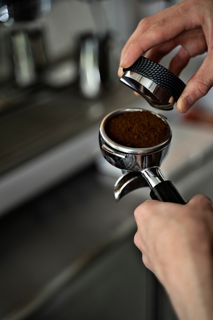 Barista preparing beverage