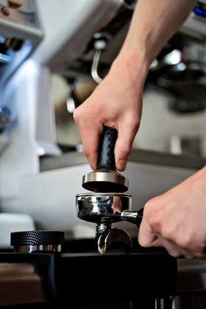 Barista preparing beverage