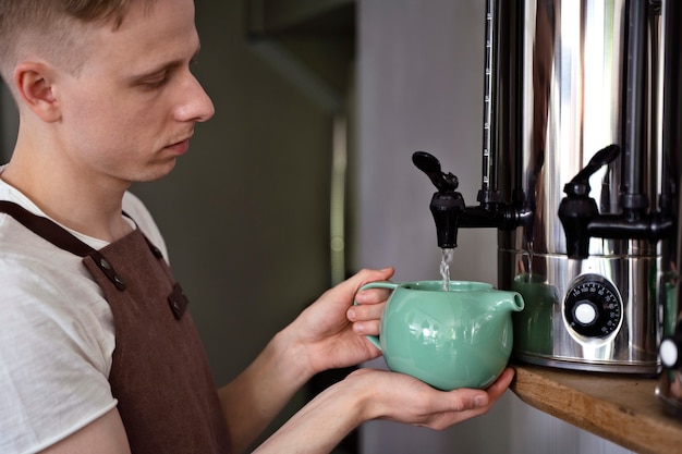 Barista preparing beverage