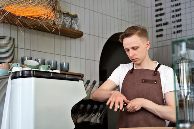 Barista preparing beverage