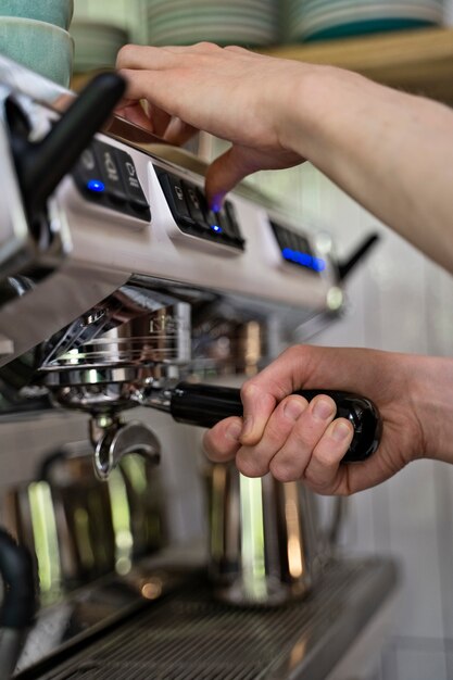 Barista preparing beverage