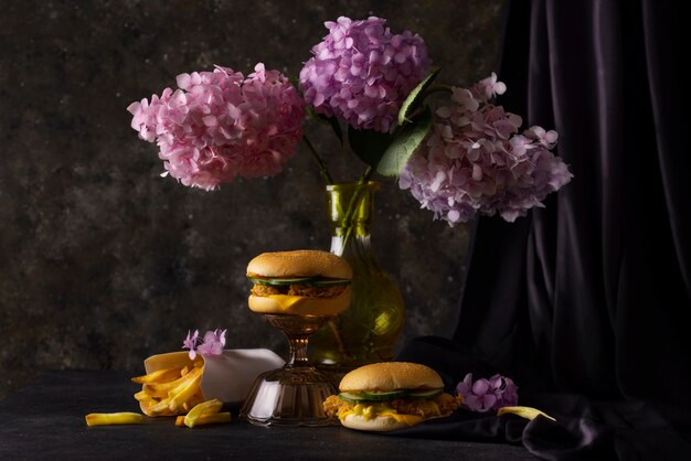 Baroque style with flowers and food