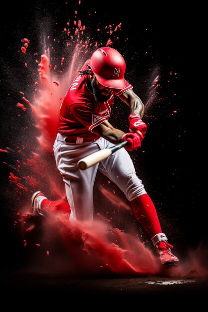 Baseball player hitting ball