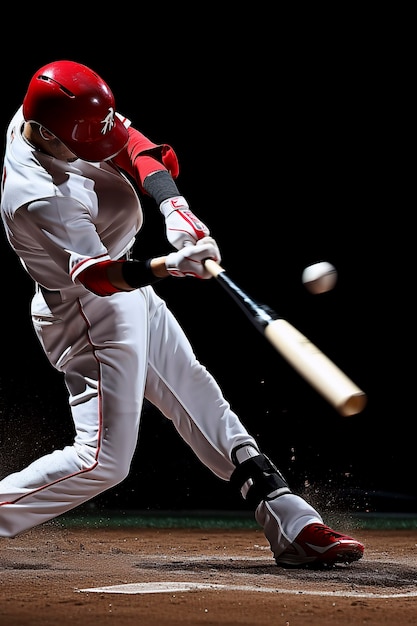 Baseball player hitting ball