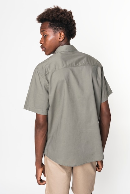 Basic gray shirt for boys' youth apparel studio shoot