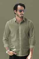 Free photo basic green shirt men’s fashion apparel studio shoot