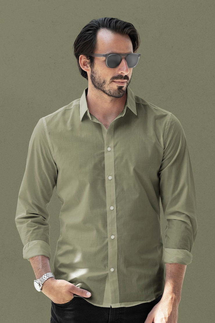 Free Photo basic green shirt men&rsquo;s fashion apparel studio shoot