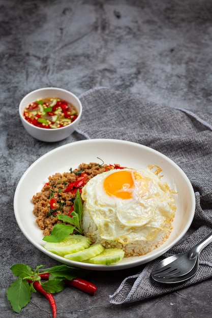Basil Minced Pork with rice and  fried egg
