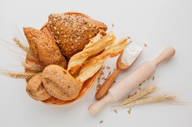 Basket of bread and rolling pin